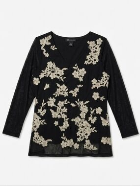 PLUS -  INC  Black Floral Embroidered Mesh Top - Whimsigoth Boho